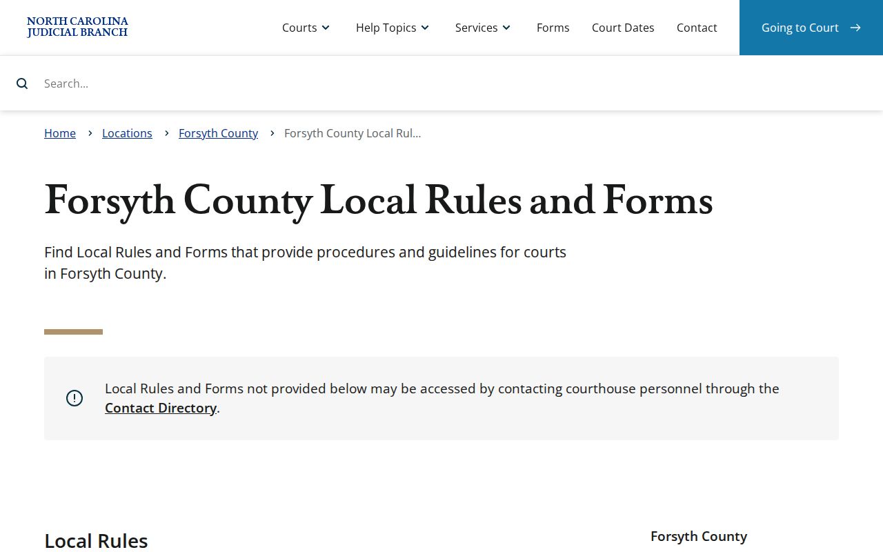 Forsyth County court dates local rules and forms index
