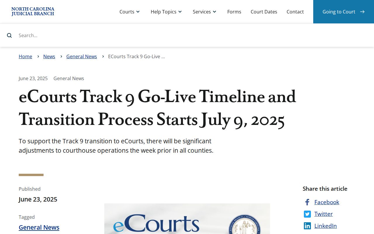 Forsyth County court dates eCourts Track 9 transition information
