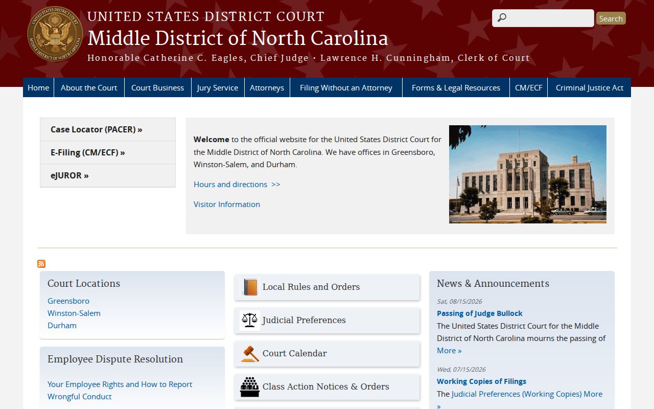 Winston-Salem court docket federal court number reference